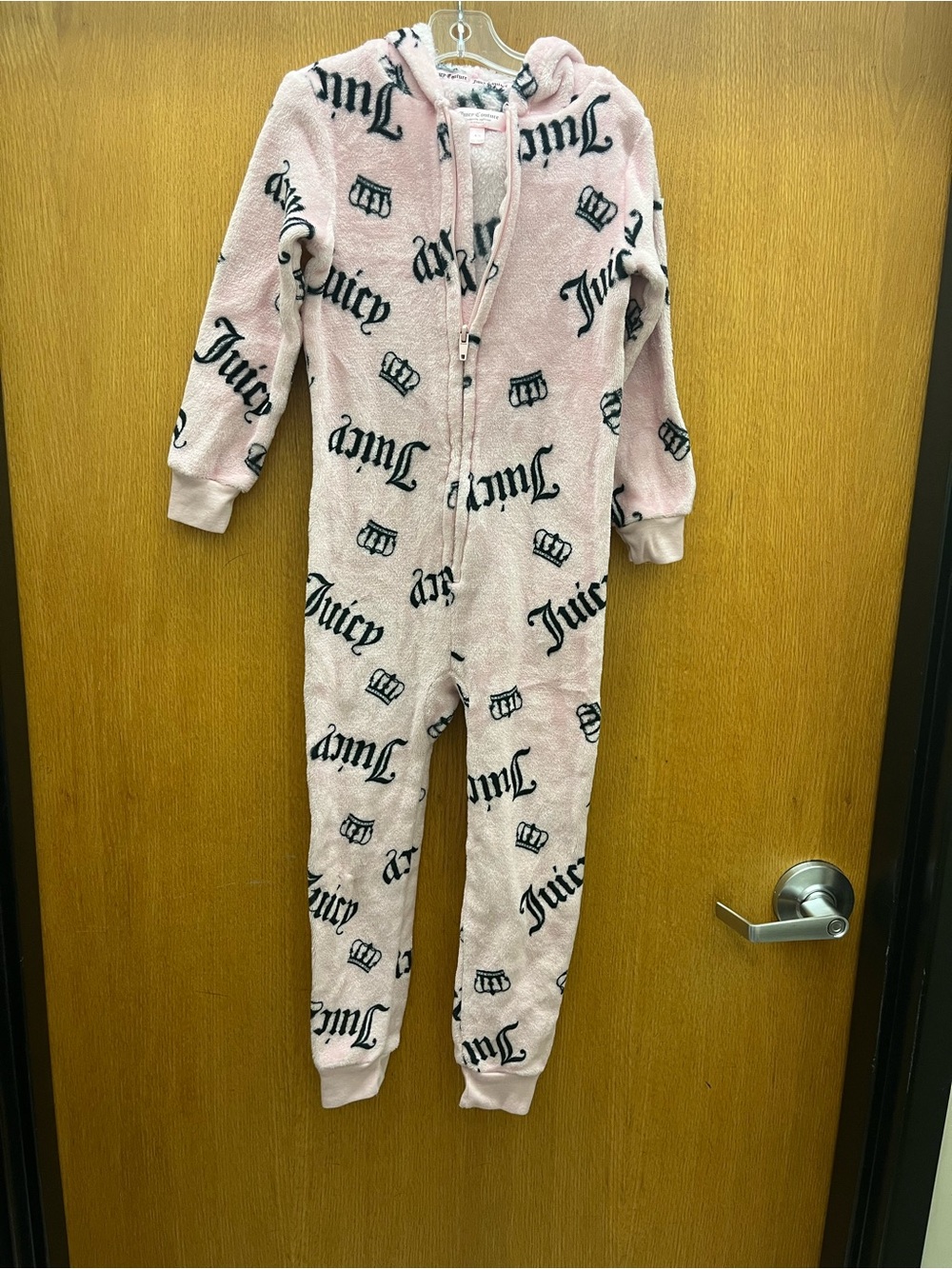 Juicy Couture Pink Logo Print Hooded Kids One-Piece Pajamas Size 4/5